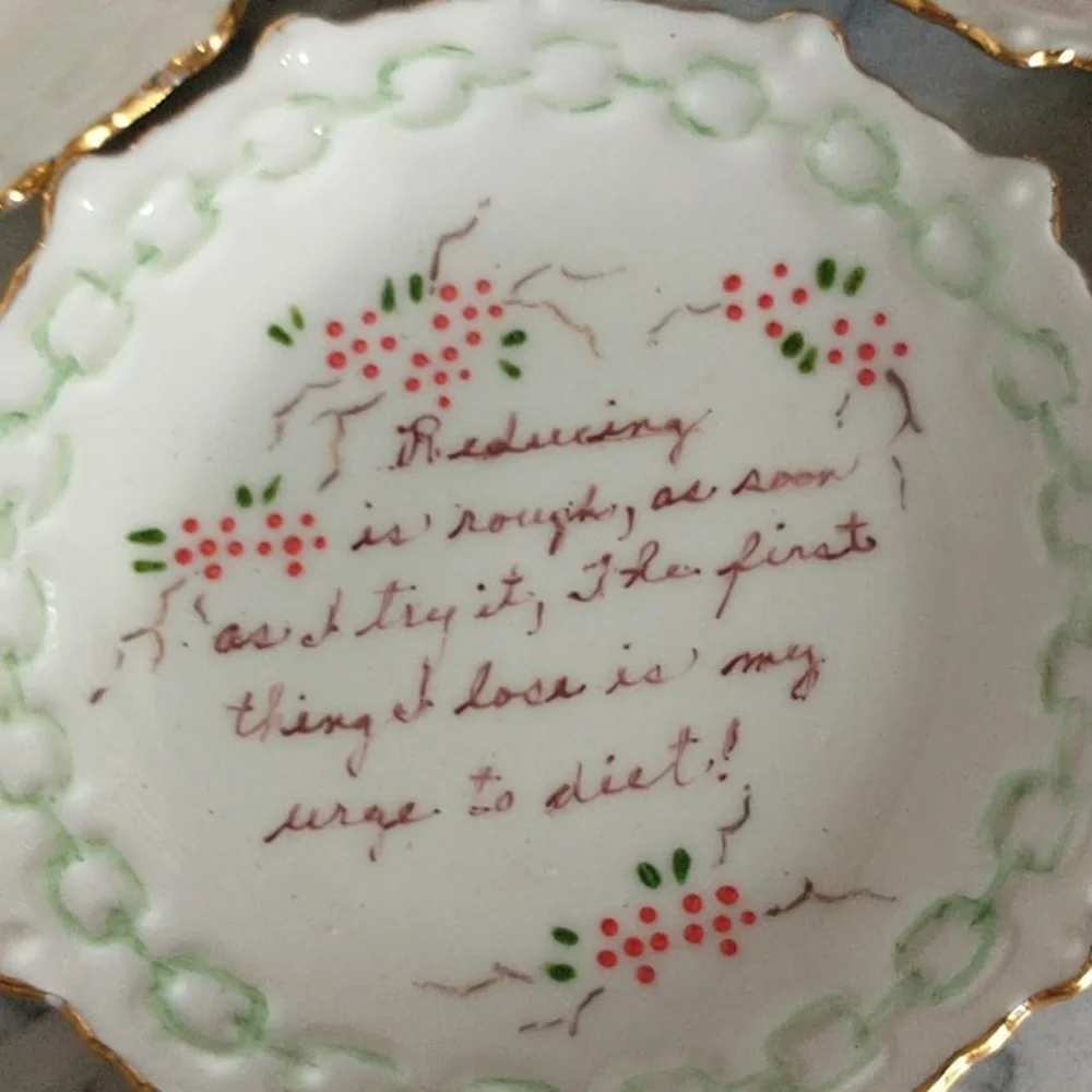 Vintage Lot of 6 Hand Painted Floral Trinket Dishes with Sayings, Bible verses, - Picture 5 of 7